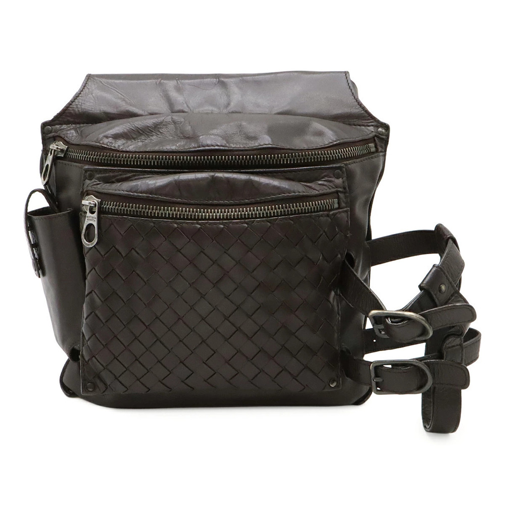 BOTTEGA VENETA Intrecciato Waist Bag Body Leather Dark Brown